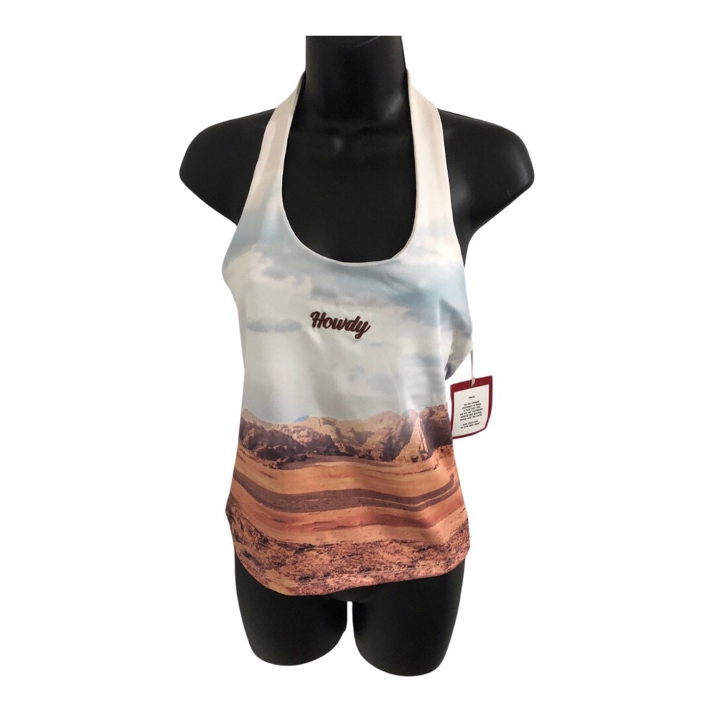Blue Sky mountain desert canyon landscape open back halter top size medium new